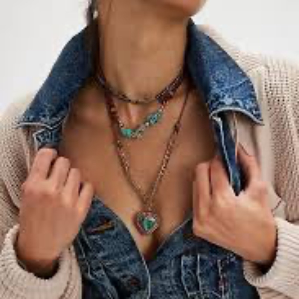 Free People Turquoise and Gold Heart Necklace